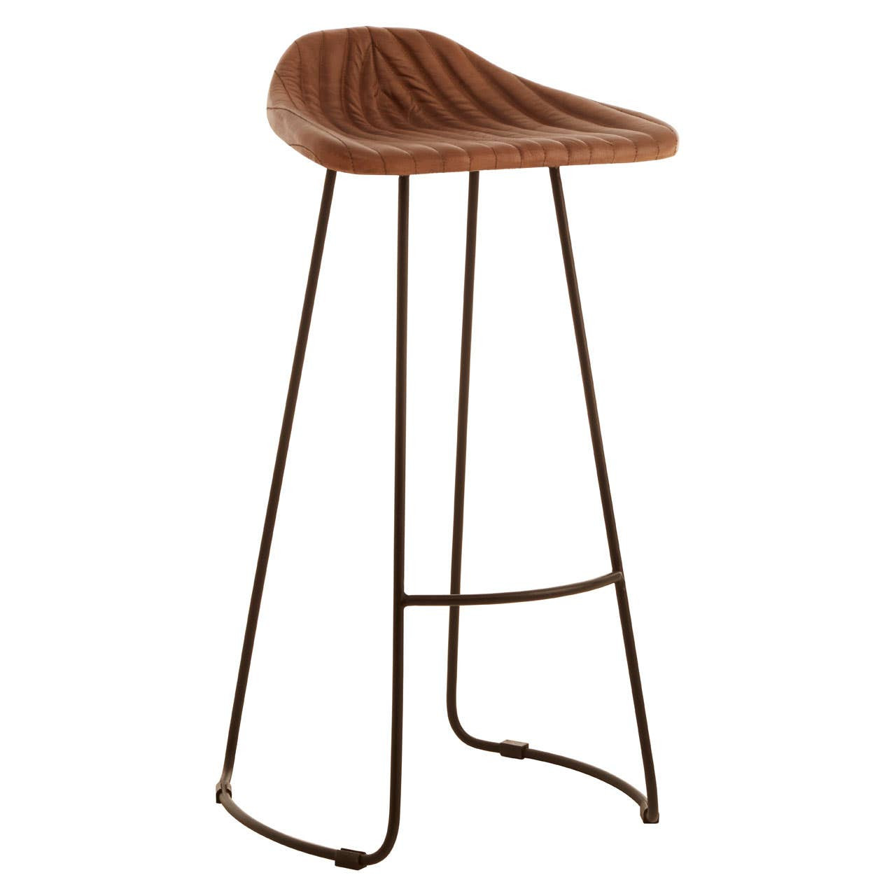 Wooden bar stool with metal legs on a white background