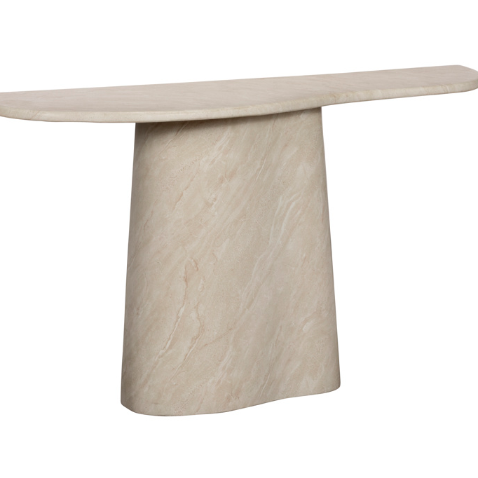 Beige console table on a white background