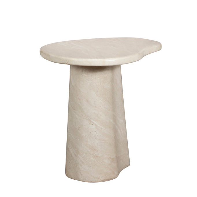 Marble side table with a curved design on a white background