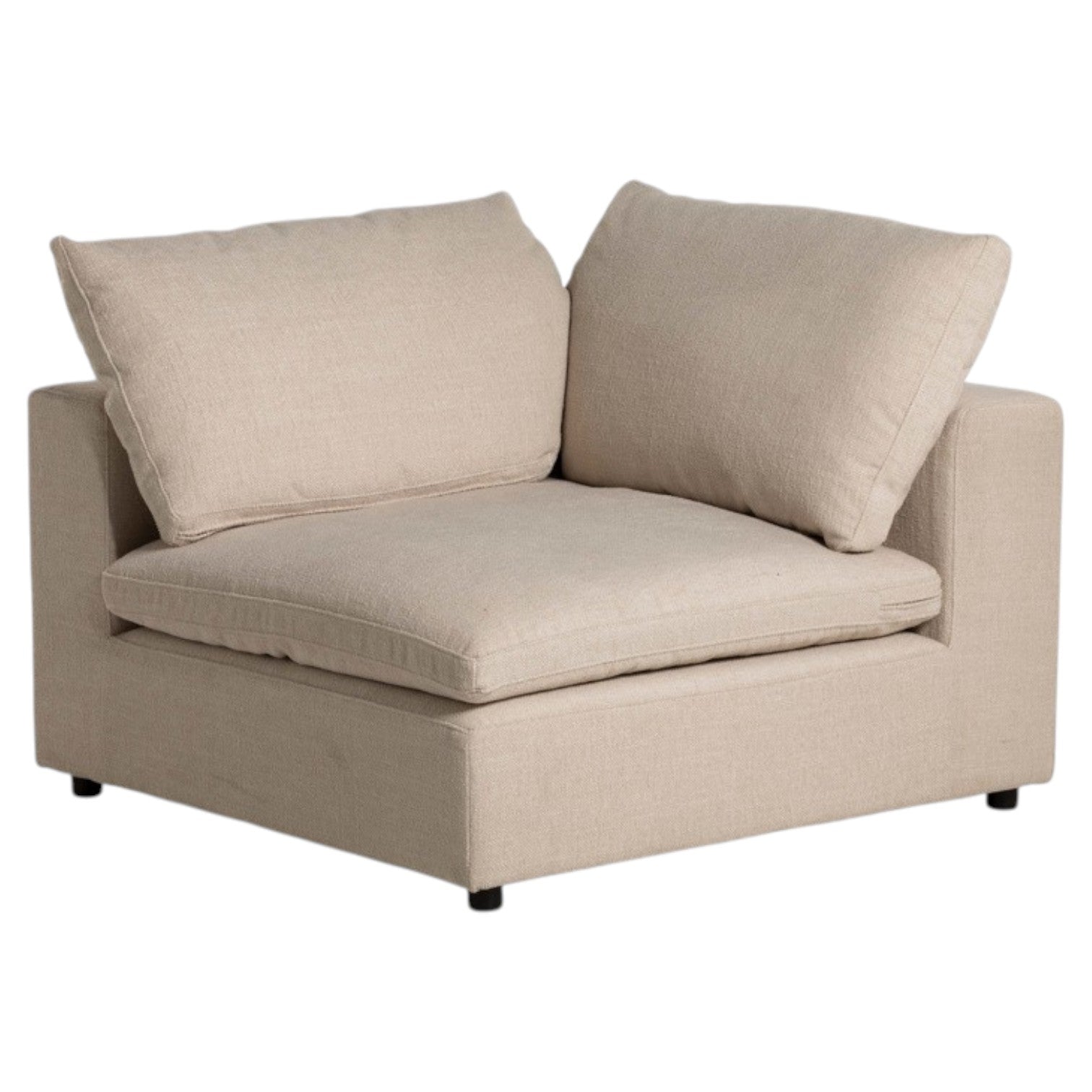 Beige sofa with two cushions on a white background