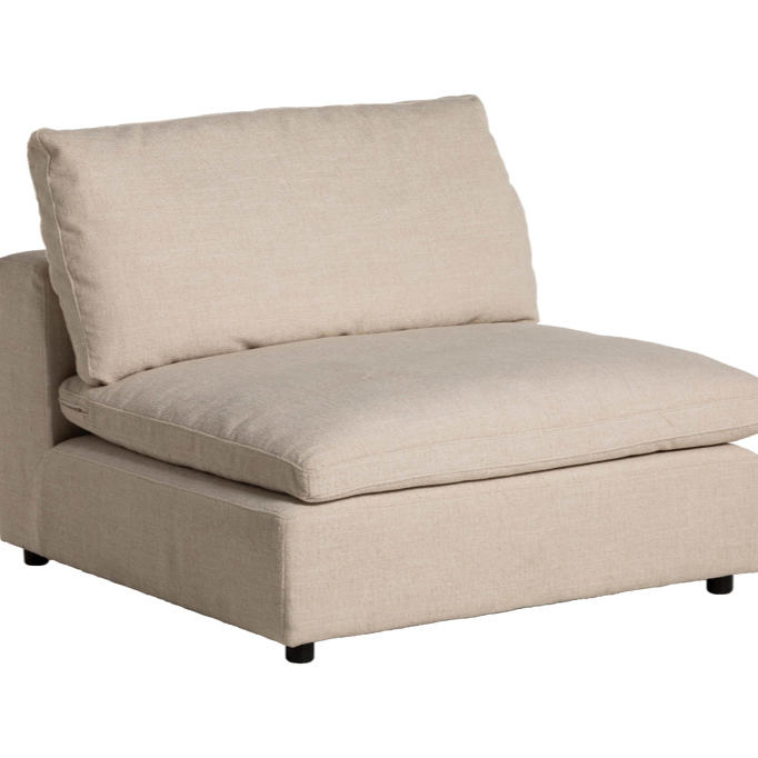 Beige armless sofa chair on a white background